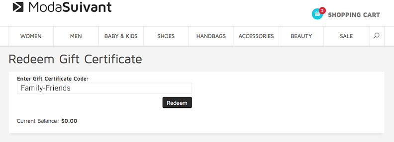 Redeem Gift Certificate