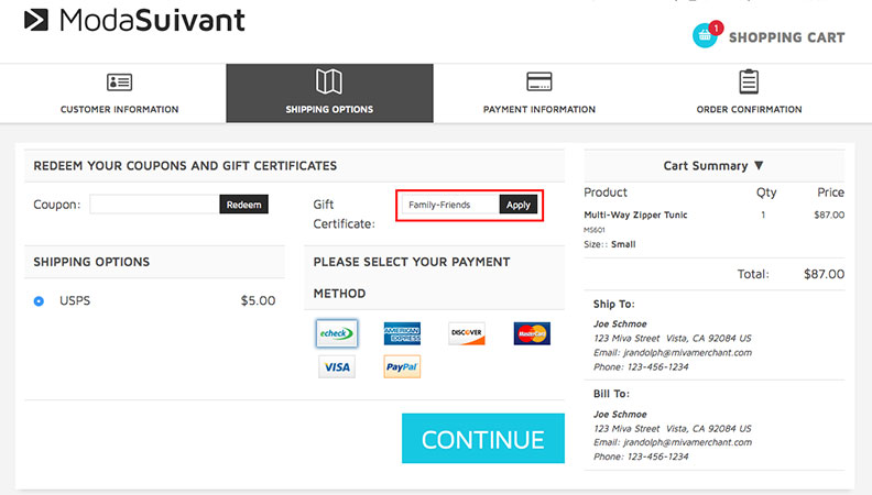 Redeem Gift Certificate
